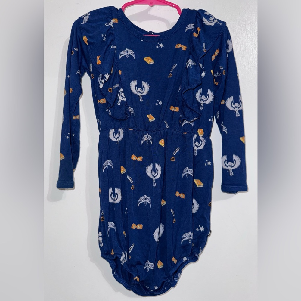 Kyte Baby x Harry Potter Long Sleeve Ruffle Bubble Romper Navy Blue Girls 3T